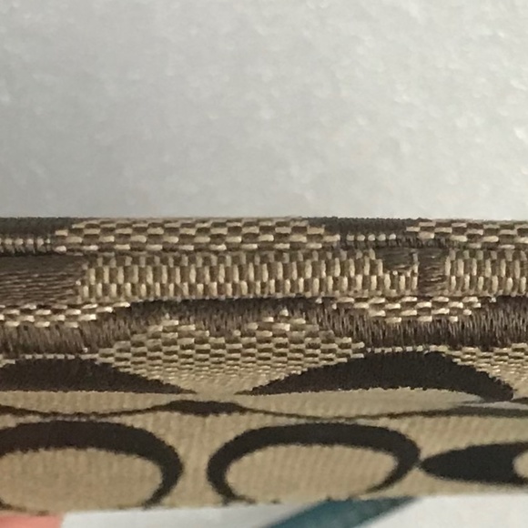 Coach Teal/Khaki Canvas Leather Wristlet Mini Pouch - Picture 15 of 16